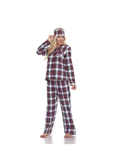 Women's Printed Flannel Pajama Set with Eye Mask