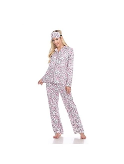 Women's Printed Flannel Pajama Set with Eye Mask