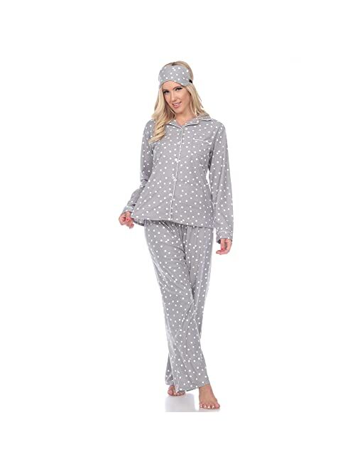 white mark Women's Printed Flannel Pajama Set with Eye Mask