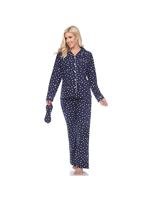 white mark Women's Printed Flannel Pajama Set with Eye Mask