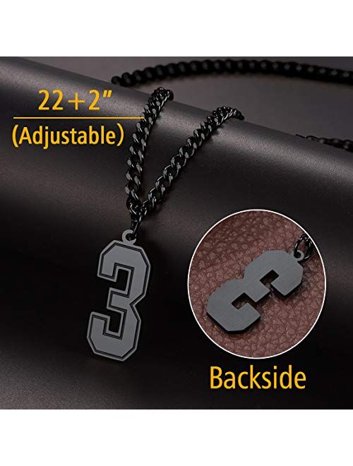 ChainsPro Men 0-9 Jersey Number Necklace-Adjustable Chain, Baseball/Basketball/Football Team Jewelry, Durable Clasp, 316L Stainless Steel/Gold Plated-Send Gift Box