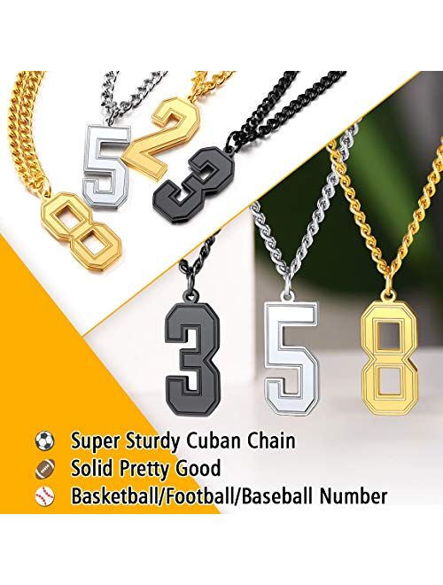 ChainsPro Men 0-9 Jersey Number Necklace-Adjustable Chain, Baseball/Basketball/Football Team Jewelry, Durable Clasp, 316L Stainless Steel/Gold Plated-Send Gift Box