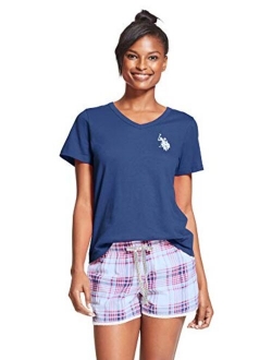 Womens Short Sleeve Shirt and Pajama Shorts Lounge Sleep Set