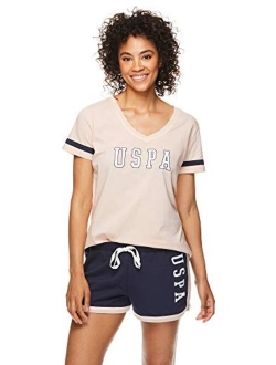 Womens Short Sleeve Shirt and Pajama Shorts Lounge Sleep Set