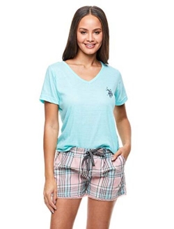 Womens Short Sleeve Shirt and Pajama Shorts Lounge Sleep Set