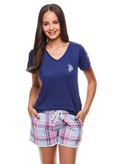 Womens Short Sleeve Shirt and Pajama Shorts Lounge Sleep Set