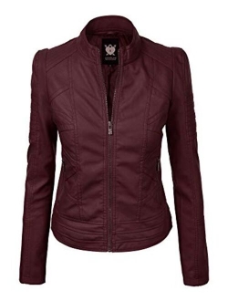 Lock and Love Women's Faux Leather Motocycle Biker Jacket Coat