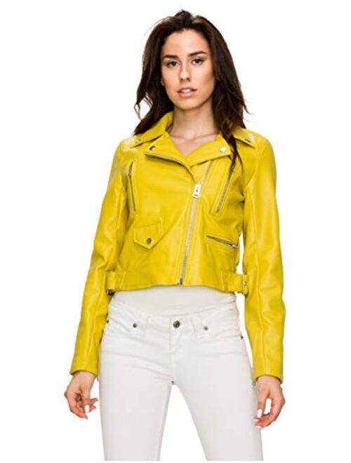 Lock and Love Women's Faux Leather Motocycle Biker Jacket Coat