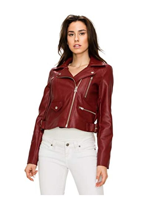 Lock and Love Women's Faux Leather Motocycle Biker Jacket Coat