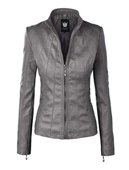 Lock and Love Women's Faux Leather Motocycle Biker Jacket Coat