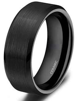 SOMEN TUNGSTEN 4mm 6mm 8mm Black Ceramic Rings Brushed Comfort Fit Wedding Band for Men Women Size 4-14