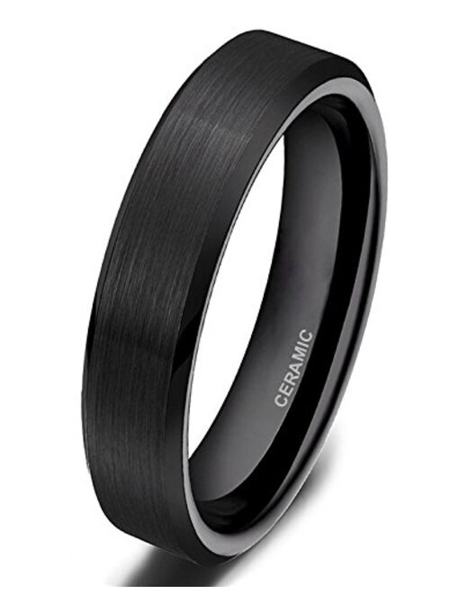 SOMEN TUNGSTEN 4mm 6mm 8mm Black Ceramic Rings Brushed Comfort Fit Wedding Band for Men Women Size 4-14