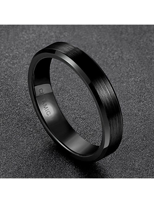 SOMEN TUNGSTEN 4mm 6mm 8mm Black Ceramic Rings Brushed Comfort Fit Wedding Band for Men Women Size 4-14