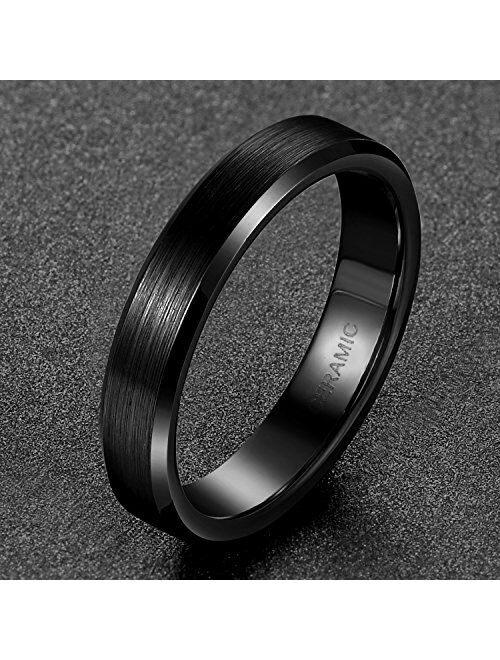 SOMEN TUNGSTEN 4mm 6mm 8mm Black Ceramic Rings Brushed Comfort Fit Wedding Band for Men Women Size 4-14