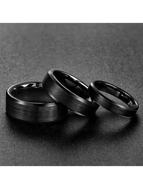 SOMEN TUNGSTEN 4mm 6mm 8mm Black Ceramic Rings Brushed Comfort Fit Wedding Band for Men Women Size 4-14