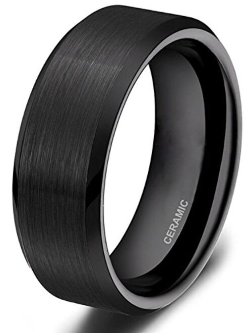 SOMEN TUNGSTEN 4mm 6mm 8mm Black Ceramic Rings Brushed Comfort Fit Wedding Band for Men Women Size 4-14