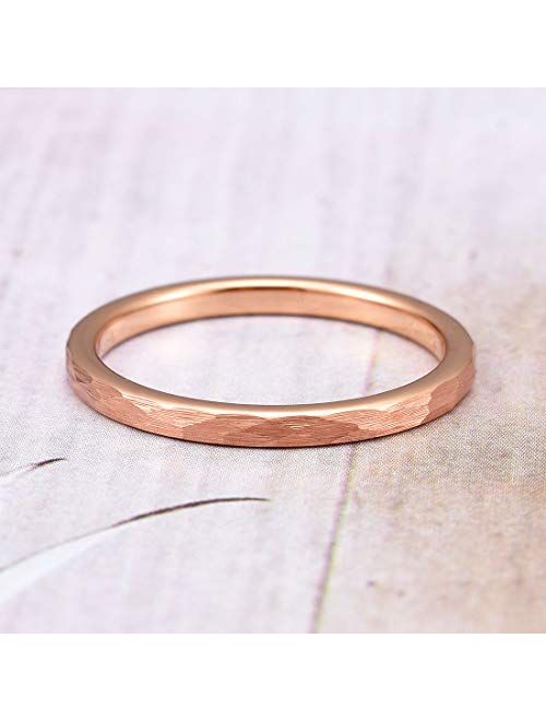 THREE KEYS JEWELRY Hammered Tungsten Wedding Rings 4mm 6mm 8mm Grey Rose Gold Inner Engagement Band