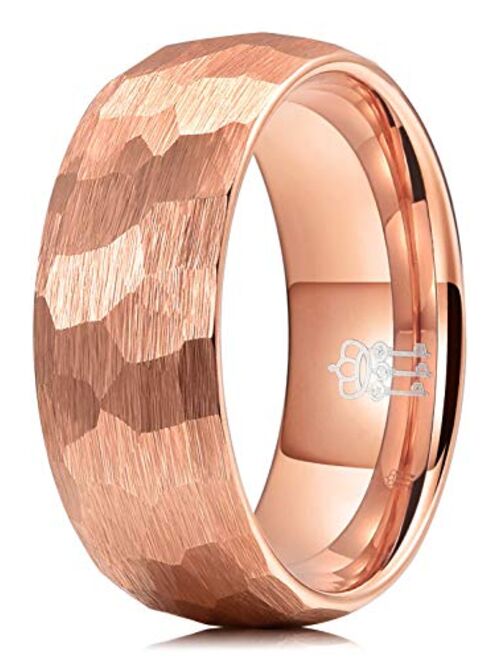 THREE KEYS JEWELRY Hammered Tungsten Wedding Rings 4mm 6mm 8mm Grey Rose Gold Inner Engagement Band