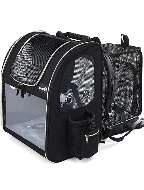 Pecute Pet Carrier Backpack, Cat Backpack Carrier, Expandable with Breathable Mesh for Small Dogs Cats, Dog Backpack Bag for Hiking Travel Camping Hold Pets Up to 18 Lbs