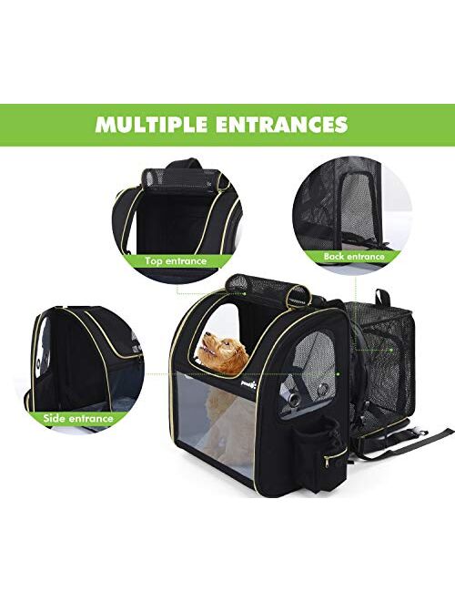 Pecute Pet Carrier Backpack, Cat Backpack Carrier, Expandable with Breathable Mesh for Small Dogs Cats, Dog Backpack Bag for Hiking Travel Camping Hold Pets Up to 18 Lbs