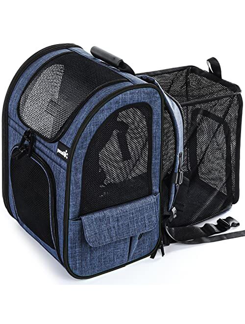 Pecute Pet Carrier Backpack, Cat Backpack Carrier, Expandable with Breathable Mesh for Small Dogs Cats, Dog Backpack Bag for Hiking Travel Camping Hold Pets Up to 18 Lbs