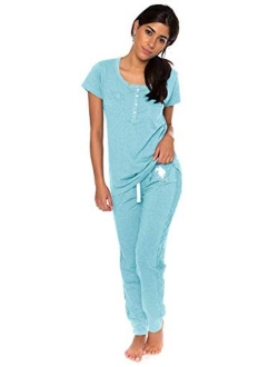 Womens Pajama Set - Short Sleeve PJs with Jogger Pajama Pants