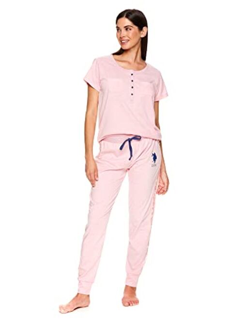 U.S. Polo Assn. Womens Pajama Set - Short Sleeve PJs with Jogger Pajama Pants