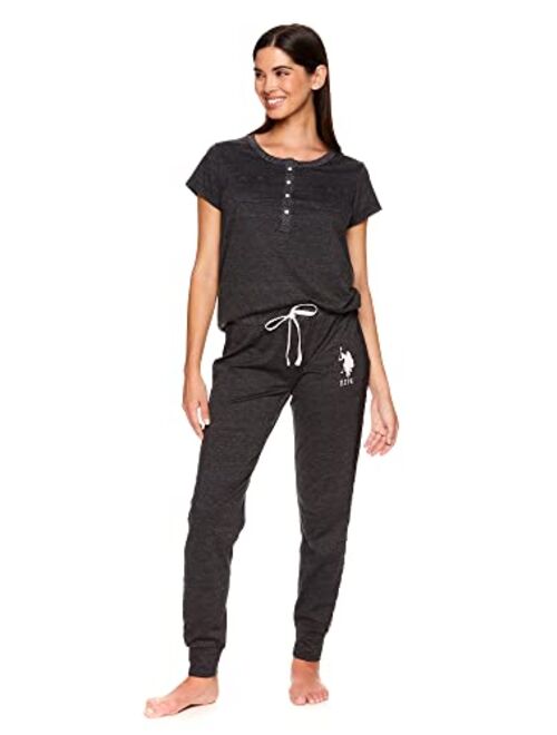 U.S. Polo Assn. Womens Pajama Set - Short Sleeve PJs with Jogger Pajama Pants