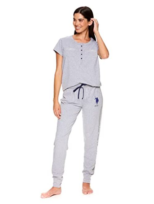 U.S. Polo Assn. Womens Pajama Set - Short Sleeve PJs with Jogger Pajama Pants