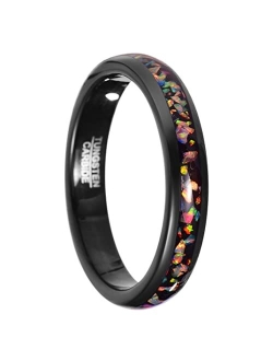 Vakki 4mm 8mm Black Tungsten Rings Inlaid with Crushed Created Opal Wedding Engagement Band for Men Women Comfort Fit Size 4-12