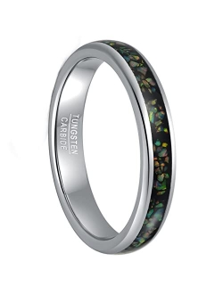 Vakki 4mm 8mm Black Tungsten Rings Inlaid with Crushed Created Opal Wedding Engagement Band for Men Women Comfort Fit Size 4-12