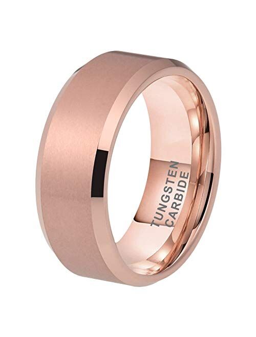 iTungsten 4mm 6mm 8mm Silver/Black/Gunmetal/18K Gold/Rose Gold Tungsten Wedding Bands for Men Women Engagement Rings Beveled Edges Matte Finish Comfort Fit