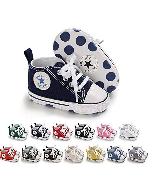 Save Beautiful Baby Girls Boys Canvas Sneakers Soft Sole High-Top Ankle Infant First Walkers Crib Shoes