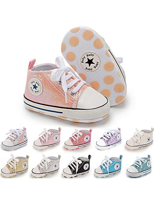 Save Beautiful Baby Girls Boys Canvas Sneakers Soft Sole High-Top Ankle Infant First Walkers Crib Shoes