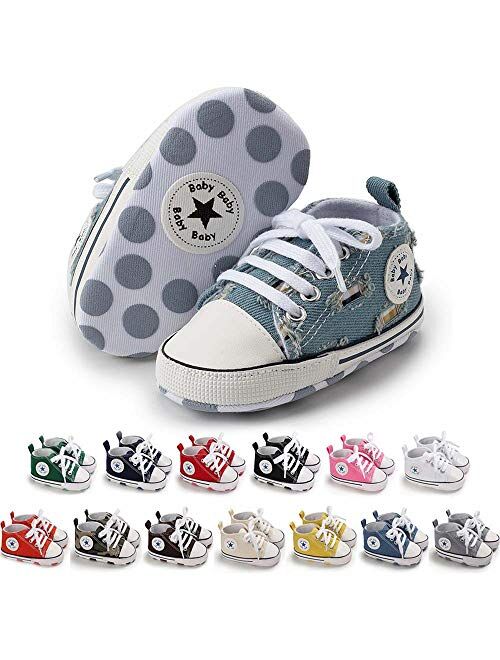 Save Beautiful Baby Girls Boys Canvas Sneakers Soft Sole High-Top Ankle Infant First Walkers Crib Shoes