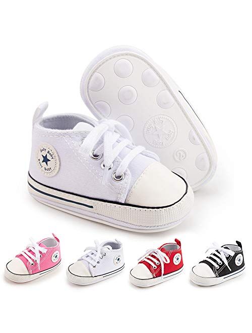 Save Beautiful Baby Girls Boys Canvas Sneakers Soft Sole High-Top Ankle Infant First Walkers Crib Shoes