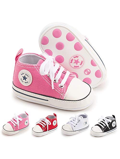 Save Beautiful Baby Girls Boys Canvas Sneakers Soft Sole High-Top Ankle Infant First Walkers Crib Shoes