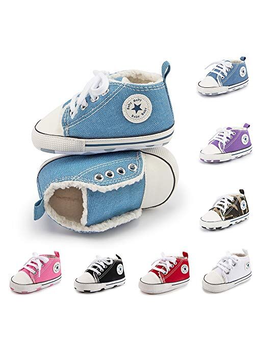 Save Beautiful Baby Girls Boys Canvas Sneakers Soft Sole High-Top Ankle Infant First Walkers Crib Shoes