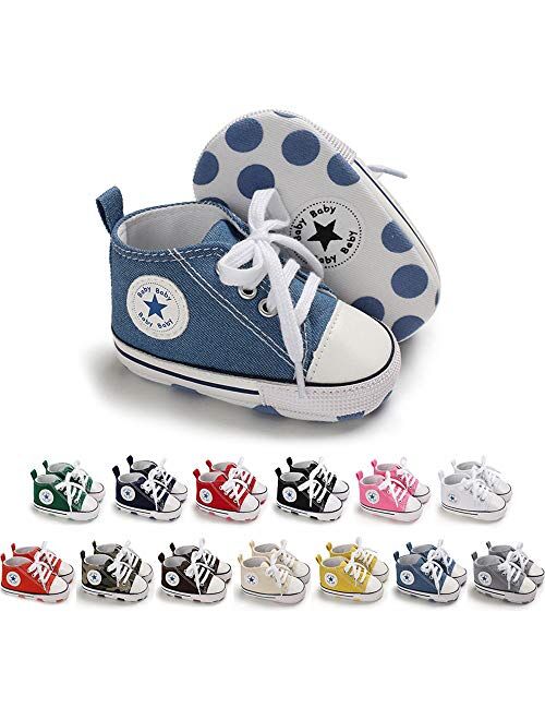 Save Beautiful Baby Girls Boys Canvas Sneakers Soft Sole High-Top Ankle Infant First Walkers Crib Shoes