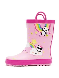 K KomForme Kids Rain Boots Waterproof Printed Rubber boots with Handles