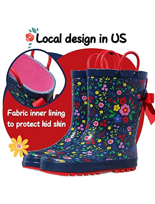 K KomForme Kids Rain Boots Waterproof Printed Rubber boots with Handles