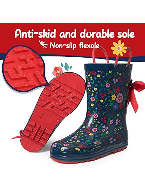 K KomForme Kids Rain Boots Waterproof Printed Rubber boots with Handles