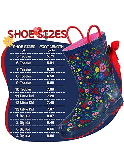 K KomForme Kids Rain Boots Waterproof Printed Rubber boots with Handles