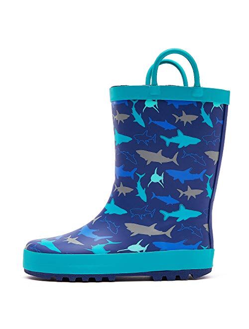 K KomForme Kids Rain Boots Waterproof Printed Rubber boots with Handles