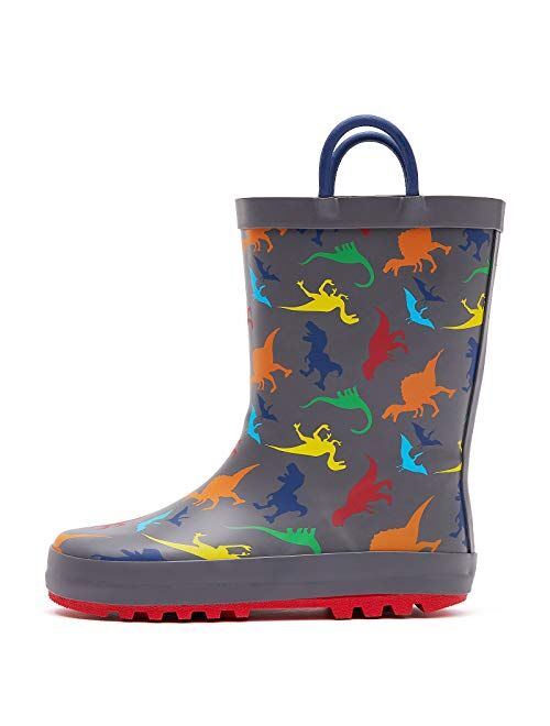 K KomForme Kids Rain Boots Waterproof Printed Rubber boots with Handles