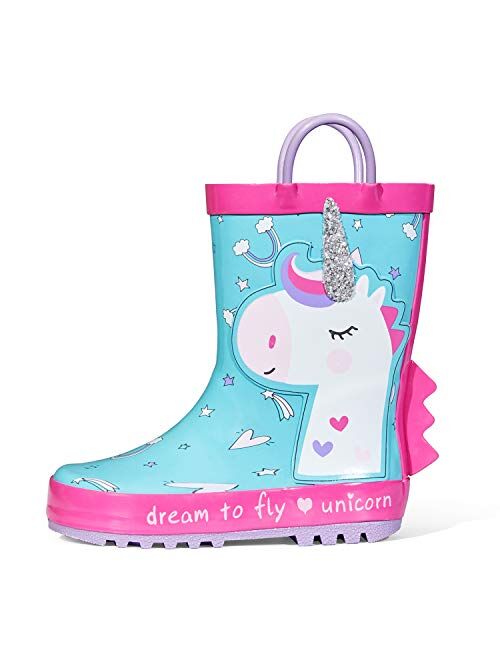 K KomForme Kids Rain Boots Waterproof Printed Rubber boots with Handles