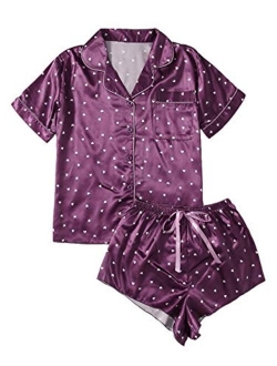 Women's Sleepwear Satin Short Sleeve Shirt and Shorts Pajama Set