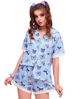 Women's Sleepwear Satin Short Sleeve Shirt and Shorts Pajama Set