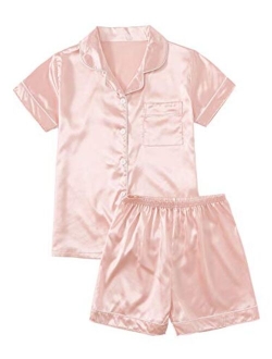 Women's Sleepwear Satin Short Sleeve Shirt and Shorts Pajama Set