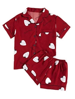 Women's Sleepwear Satin Short Sleeve Shirt and Shorts Pajama Set